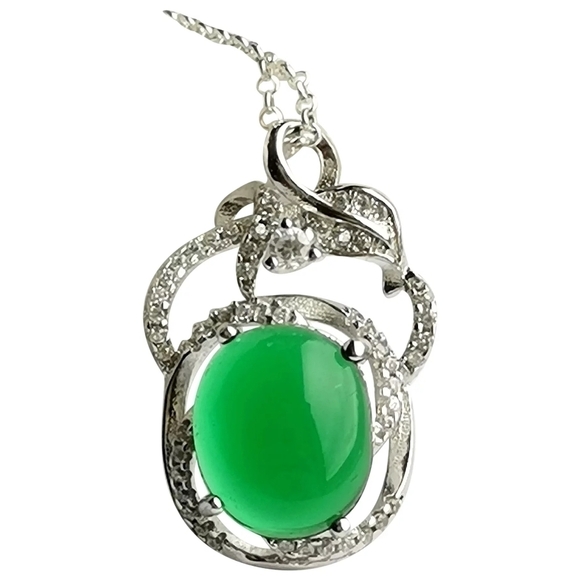 VINTAGE inspired sterling silver cz green onyx pendant necklace - Picture 1 of 7